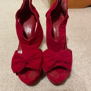 Red Women's Velvet 5-inch Heels with Bow